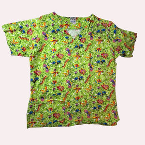 Uniform Advantage Green Multicolor Bug Print Scrub Top M
